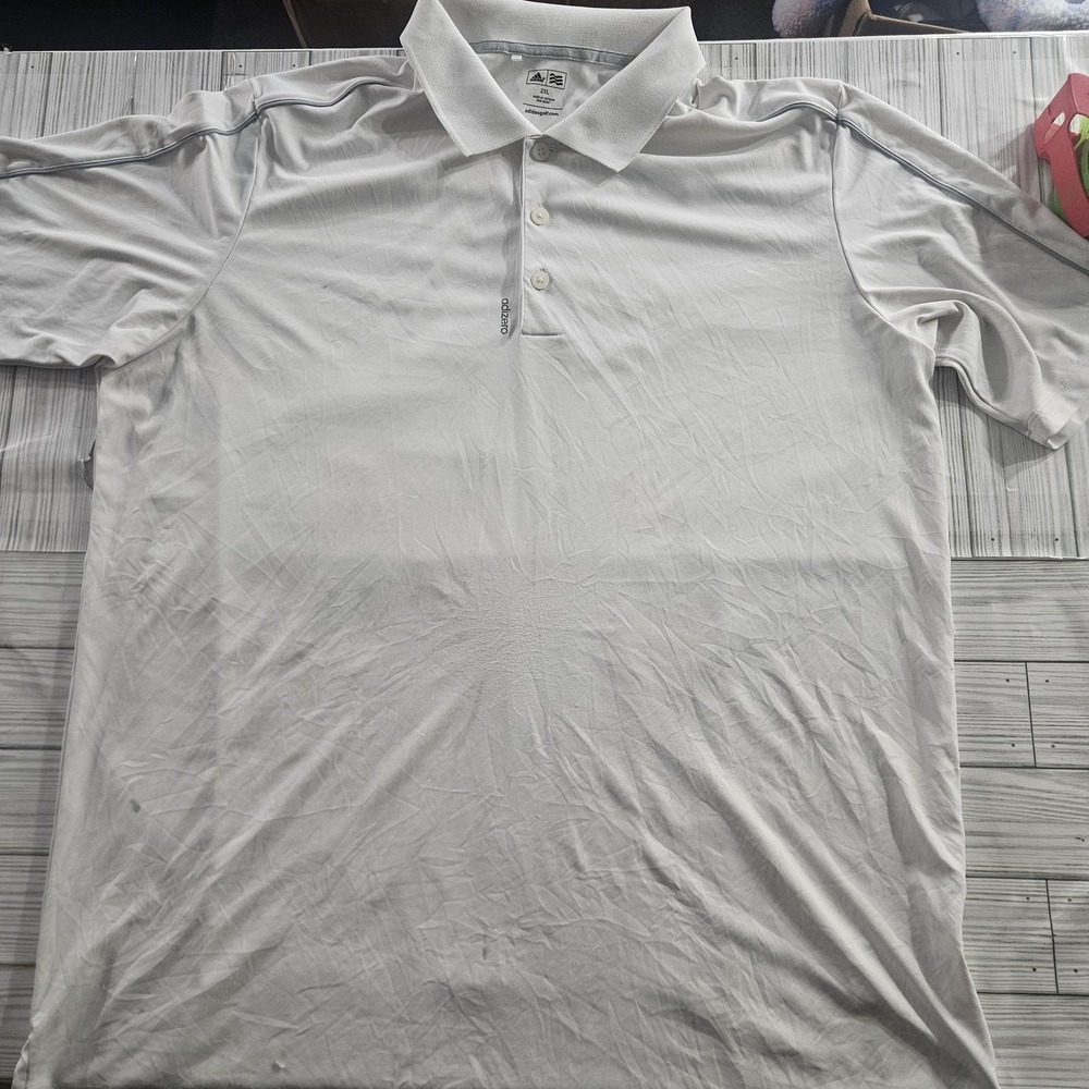 Adidas Polo Shirt Mens 2XL White Golf Performance 3 Stripe Logo Lightweight - Picture 2 of 6